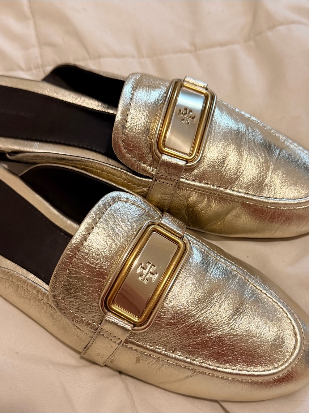 Tory Burch Gold Georgia Backless Loafers